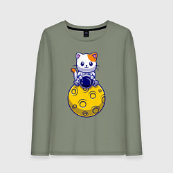 Женский лонгслив Котик на луне