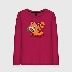 Лонгслив хлопковый женский Игривая красная панда, цвет: маджента