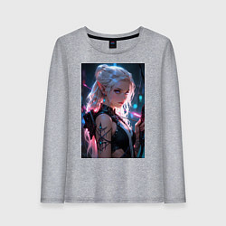 Лонгслив хлопковый женский Прекрасная девушка-эльф с луком, цвет: меланж
