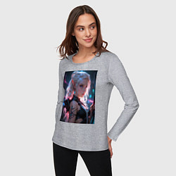 Лонгслив хлопковый женский Прекрасная девушка-эльф с луком, цвет: меланж — фото 2