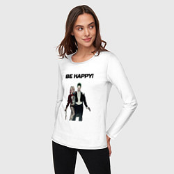 Лонгслив хлопковый женский Be happy, цвет: белый — фото 2