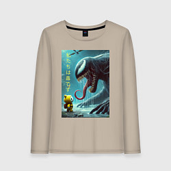 Лонгслив хлопковый женский Baby and Symbiote - we are a Venom meme, цвет: миндальный