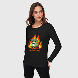 Лонгслив хлопковый женский Frog - this is fine, цвет: черный — фото 2