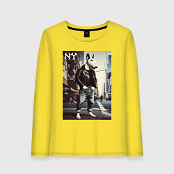 Лонгслив хлопковый женский Dude bull terrier is a New Yorker, цвет: желтый