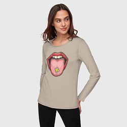 Лонгслив хлопковый женский Smiling lips, цвет: миндальный — фото 2