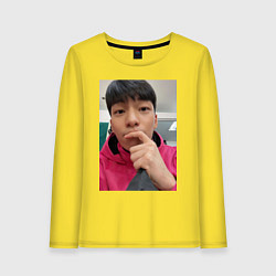 Лонгслив хлопковый женский Игра в кальмара за кадром Ви Хаджун Хван Чун Хо, цвет: желтый