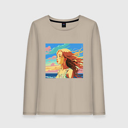 Женский лонгслив Девушка пляж арт