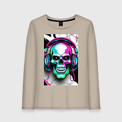 Женский лонгслив Череп в наушниках