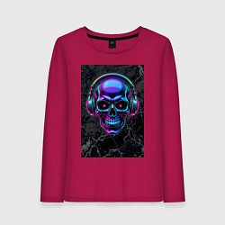 Женский лонгслив Неоновый череп в наушниках