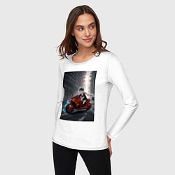 Лонгслив хлопковый женский Shiroko лиса на футуристичном мотоцикле, цвет: белый — фото 2