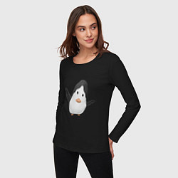 Лонгслив хлопковый женский Cartoon penguin, цвет: черный — фото 2
