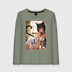 Лонгслив хлопковый женский Сфинкс в древнем Египте, цвет: авокадо