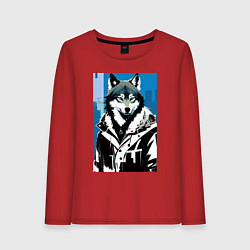 Женский лонгслив Волк в мегаполисе - нейроарт