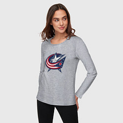 Лонгслив хлопковый женский Columbus blue jackets - hockey team - emblem, цвет: меланж — фото 2