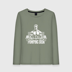 Лонгслив хлопковый женский Арнольд - качай железо, цвет: авокадо