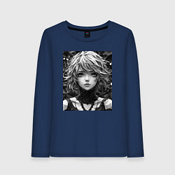 Женский лонгслив Аниме портрет девушки в черно-белом цвете