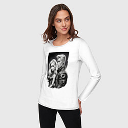 Лонгслив хлопковый женский Барби и Кен - киберпанк эскиз, цвет: белый — фото 2