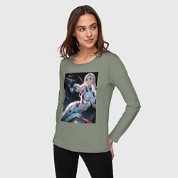 Лонгслив хлопковый женский Девушка-наемница, цвет: авокадо — фото 2