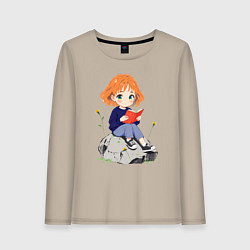 Женский лонгслив Рыжая девушка читает книгу