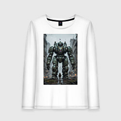 Лонгслив хлопковый женский Конвой роботов в городе, цвет: белый