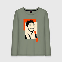 Женский лонгслив Девушка с помадой в стиле поп-арт