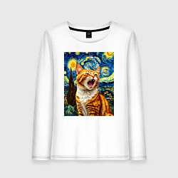 Лонгслив хлопковый женский Крик котика, цвет: белый