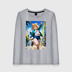 Лонгслив хлопковый женский Позитивная лисичка поднимающая настроение, цвет: меланж