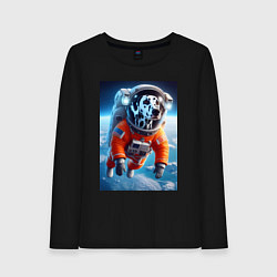 Лонгслив хлопковый женский Далматинец бравый космонавт - нейроарт фантазия, цвет: черный