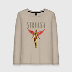 Лонгслив хлопковый женский Rock nirvana in utero, цвет: миндальный