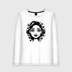 Лонгслив хлопковый женский Девушка с макияжем, цвет: белый