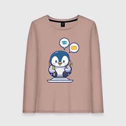 Лонгслив хлопковый женский Пингвин пишет письмо, цвет: пыльно-розовый
