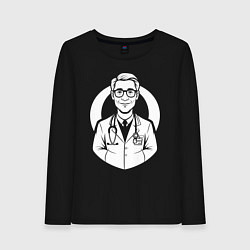 Лонгслив хлопковый женский Врач с улыбкой и стетоскопом, цвет: черный