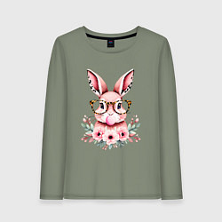 Лонгслив хлопковый женский Розовая зайка с бубльгумом, цвет: авокадо