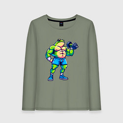 Лонгслив хлопковый женский Лягушонок с гантелью, цвет: авокадо