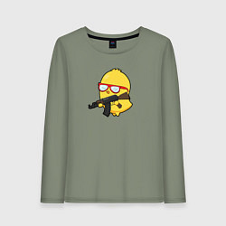 Лонгслив хлопковый женский Цыпленок и автомат, цвет: авокадо