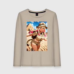 Лонгслив хлопковый женский Девушка-археолог исследователь пирамид, цвет: миндальный