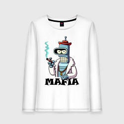 Лонгслив хлопковый женский Бендер в шубе с сигарой - мафия, цвет: белый