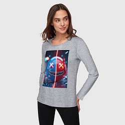 Лонгслив хлопковый женский Смайлик твоего переменного настроения, цвет: меланж — фото 2