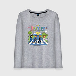 Лонгслив хлопковый женский The Beatles мультяшный стиль, цвет: меланж