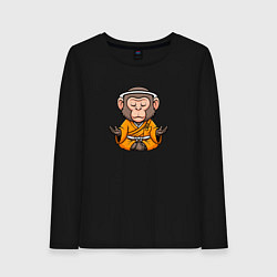 Лонгслив хлопковый женский Миниатюрная обезьяна монах, цвет: черный