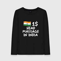Лонгслив хлопковый женский Флаг Индии: head massage in india, цвет: черный