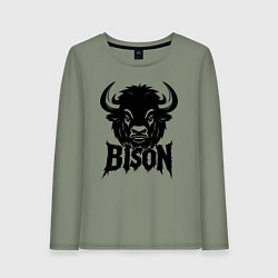 Лонгслив хлопковый женский Мощное граффити бизон, цвет: авокадо