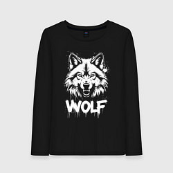 Лонгслив хлопковый женский Яростный волк, цвет: черный