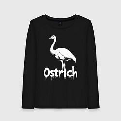 Лонгслив хлопковый женский Страус в стиле граффити, цвет: черный