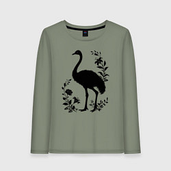 Лонгслив хлопковый женский Страус среди цветов, цвет: авокадо