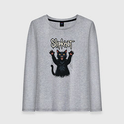 Лонгслив хлопковый женский Slipknot Кот с поднятыми лапами, цвет: меланж