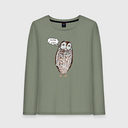 Лонгслив хлопковый женский Нет стресса - сова пофигист, цвет: авокадо