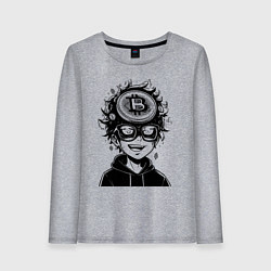 Лонгслив хлопковый женский Аниме биткоин, цвет: меланж