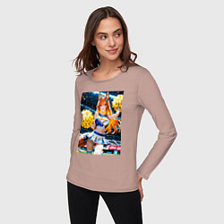 Лонгслив хлопковый женский Милая лиса поднимает моральный дух игроков, цвет: пыльно-розовый — фото 2