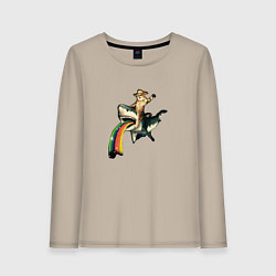 Лонгслив хлопковый женский Кот верхом на акуле, цвет: миндальный